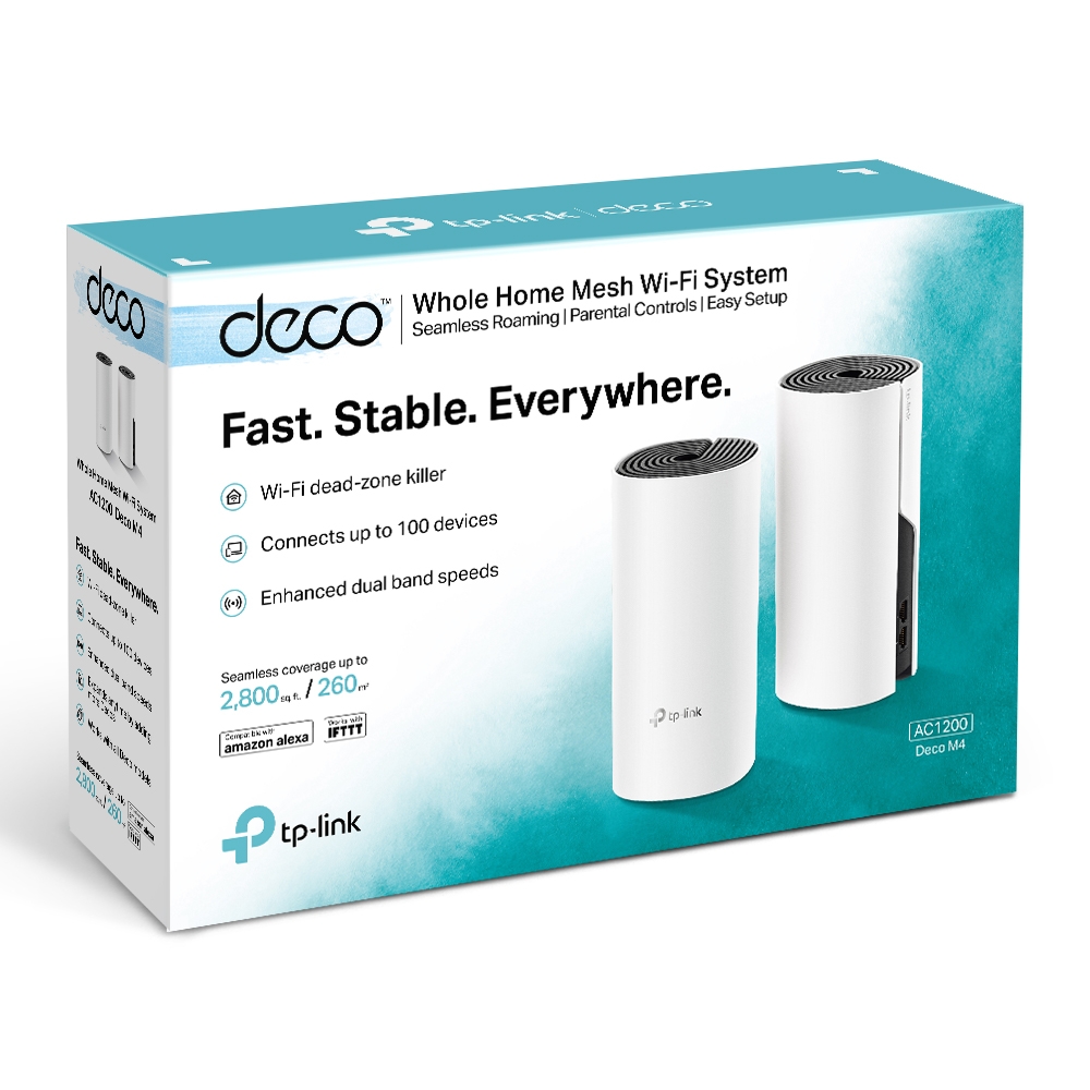 TP-Link Deco M4 (3-Pack) is an AC1200 Whole Home Mesh Wi-Fi System