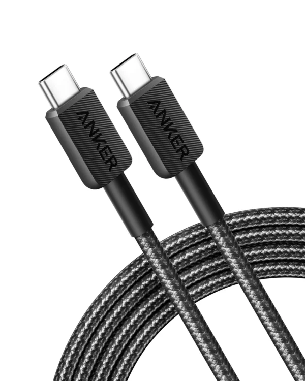 ANKER 322 USB-C to USB-C Cable 6ft Braided Black A81F6H11 Fast Charging Data Cable