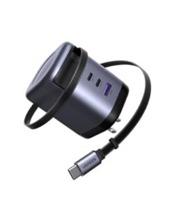 UGREEN X616 100W GaN Fast Charger UK Plug with Retractable USB-C Cable, 2 USB-C and 1 USB-A Ports (UG-65829)