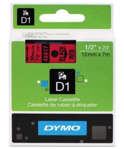 DYMO D1 12mm Black on Red Label Tape Cartridge 45017